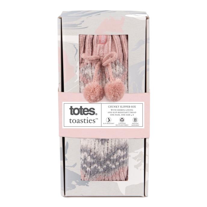 totes toasties® Ladies Fair Isle Chenille Slipper Socks Pink Fairisle Extra Image 4